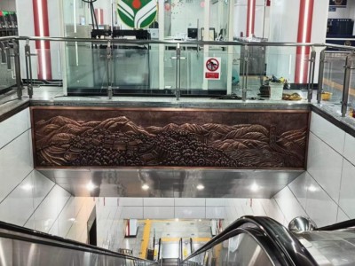辽宁大型商场电梯顶铜雕塑 风景图红铜浮雕