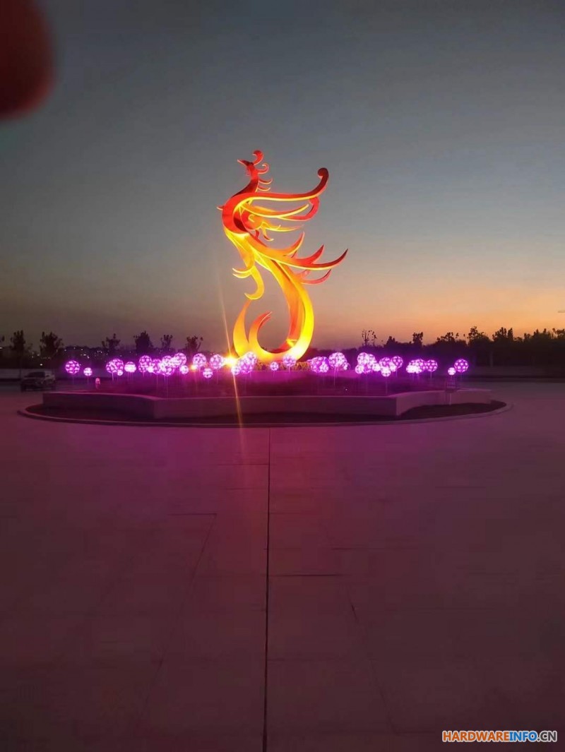 张掖广场大型灯光凤凰雕塑 不锈钢雕塑摆件