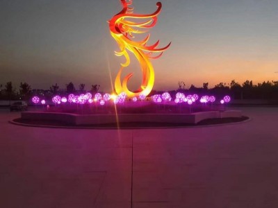 张掖广场大型灯光凤凰雕塑 不锈钢雕塑摆件