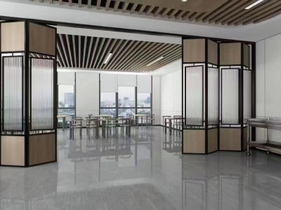 酒店宴会厅包间移动隔音屏风吊轨活动折叠门会议室伸缩推拉隔断墙